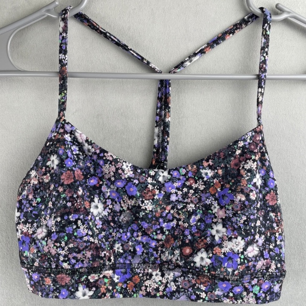 lululemon Flow Y Nulu Bra in Flower Burst Multi (purple, pink, white)